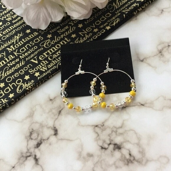 Glass Bead and Opal Yellow Earrings - Picture 2 of 5